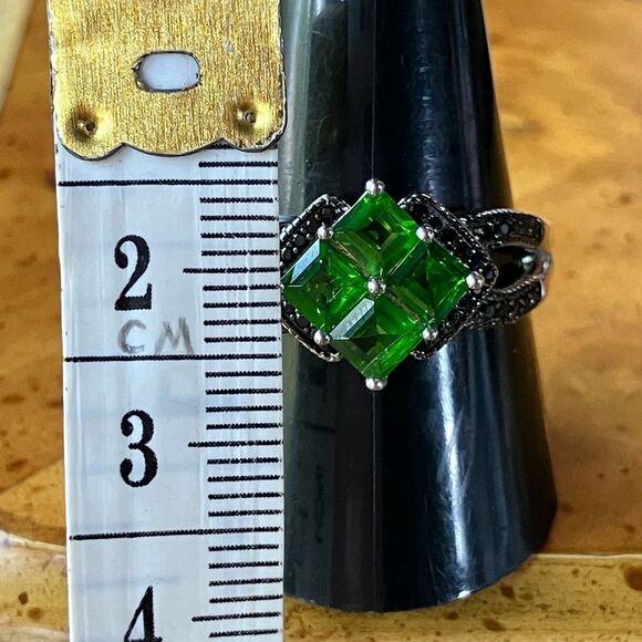 Natural Chrome Diopside Black Spinel Sterling Silver Ring Size 10 - Picture 8 of 10